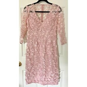 Eliza J Blush Pink 3D Embroidered Floral Appliqué Mesh Sheath Dress Sz 0 Derby